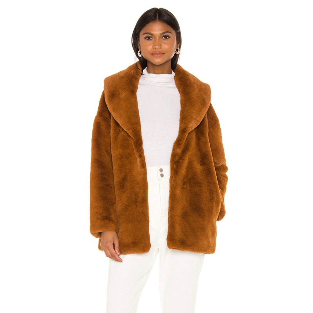 REVOLVE - Ava Faux Fur Coat in Cinnamon